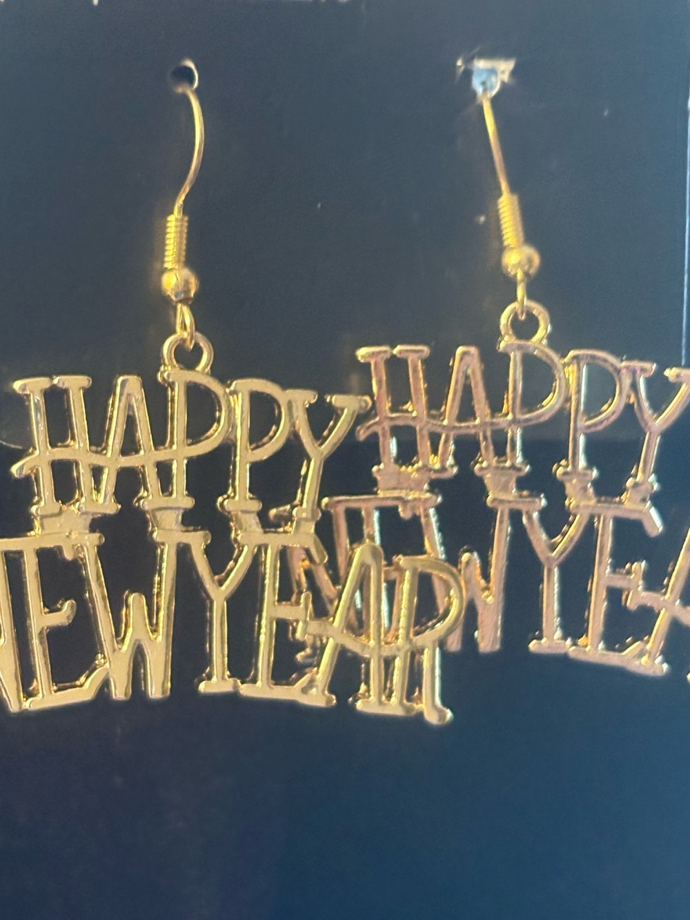 Gold 'Happy New Year' Dangle Earrings - Festive Statement Jewelry
